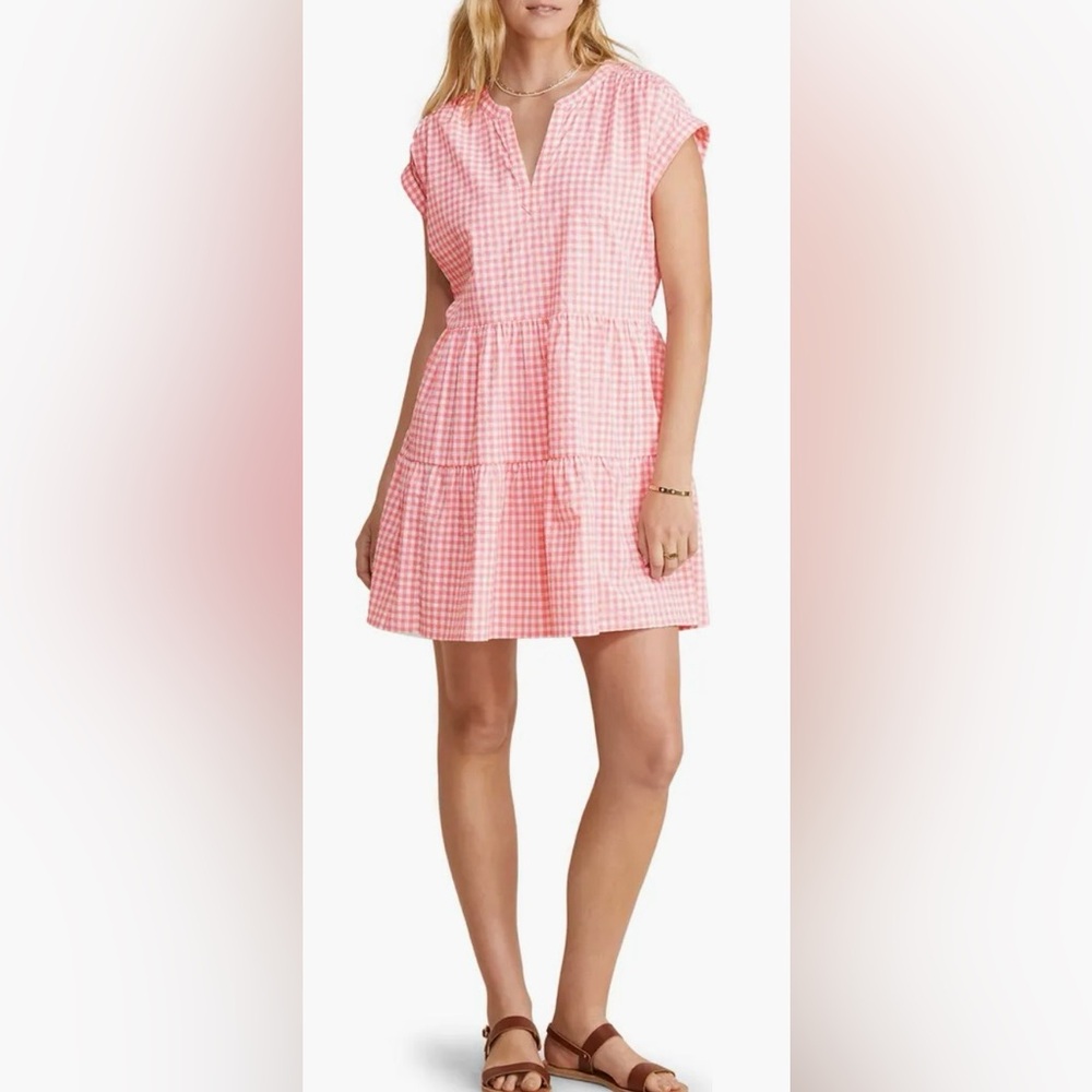 Vineyard Vines Pink Gingham Tiered Short Sleeve Dress - Picture 5 of 8